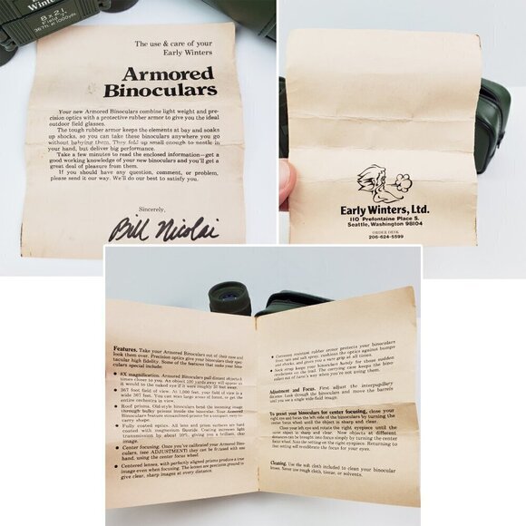 Early Winters Armored Binoculars VTG 8x21 Field 7º Made Japan Zip Bag Paperwork - Picture 4 of 16